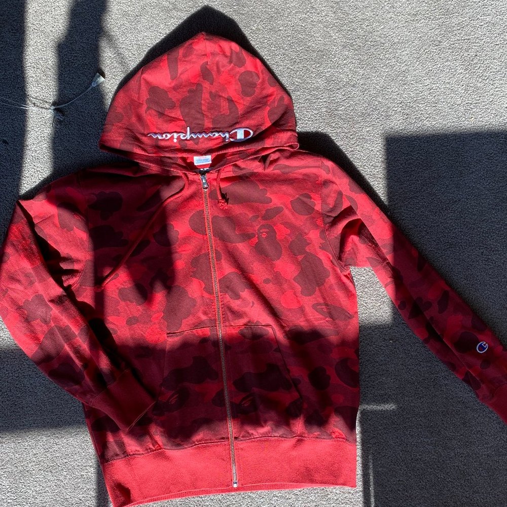 BAPE x Champion Red Camo Hoodie